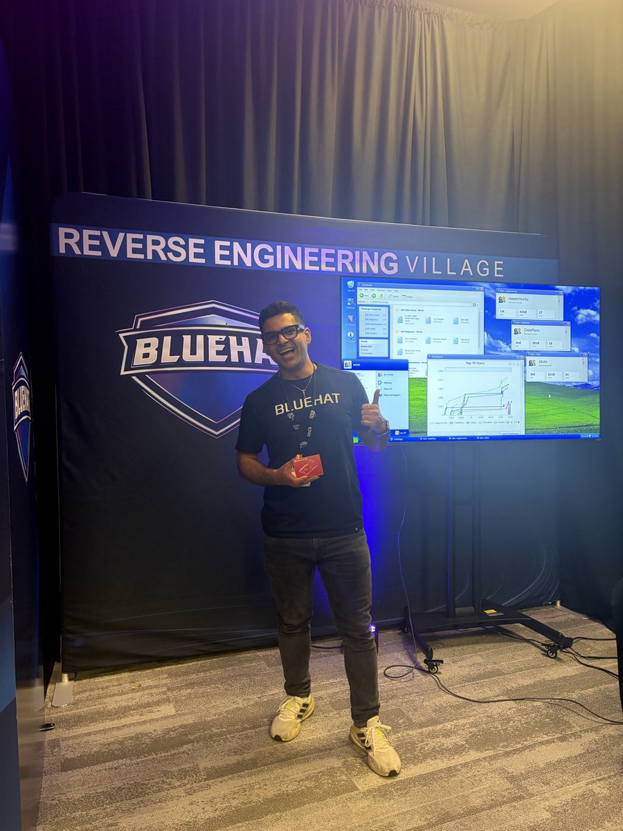 cod3maxx's tweet photo. 1st internally | 2nd overall in the Reverse Engineering CTF @MSFTBlueHat 2026! 🏆🛡️

Incredible week connecting with the best in the industry. Huge thanks to the MORSE team for the challenge and @msftsecresponse for a top-tier event! 

#MSRC #ReverseEngineering #InfoSec https://t.co/OGUMqZRA7R