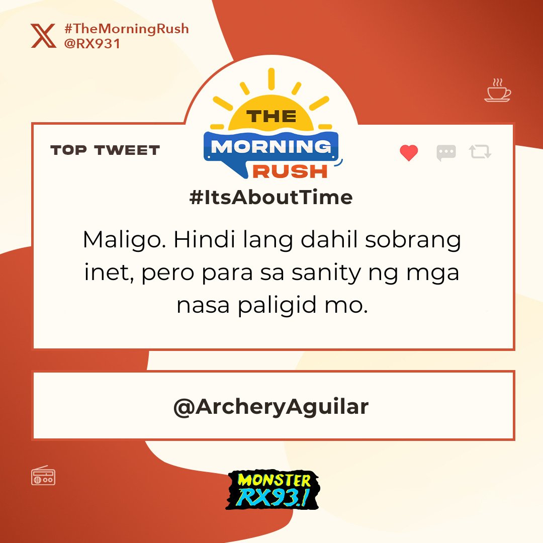 RX931's tweet photo. Top Entry: #ItsAboutTime from @ArcheryAguilar #TheMorningRush https://t.co/JIfewbJOM5