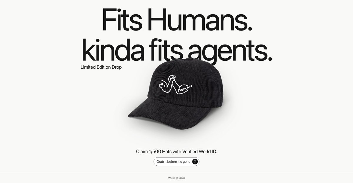 bykamodev's tweet photo. 1/4

$100 の帽子を完全 $0 で京都まで届けた。    Claude Code の plugin で World AgentKit を叩き、「human-backed agent」を ZK proof でオンチェーン証明 → Shopify の human-only 100%    off discount を獲得した実装記録。 https://t.co/z3gUSiO1c7