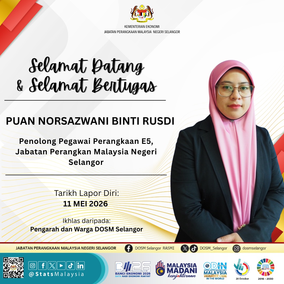DOSM_Selangor's tweet photo. Selamat datang dan selamat bertugas diucapkan kepada Puan Norsazwani binti Rusdi, Penolong Pegawai Perangkaan E5 ke Jabatan Perangkaan Malaysia Negeri Selangor.

#dosmSelangor https://t.co/0O7ErTDacB