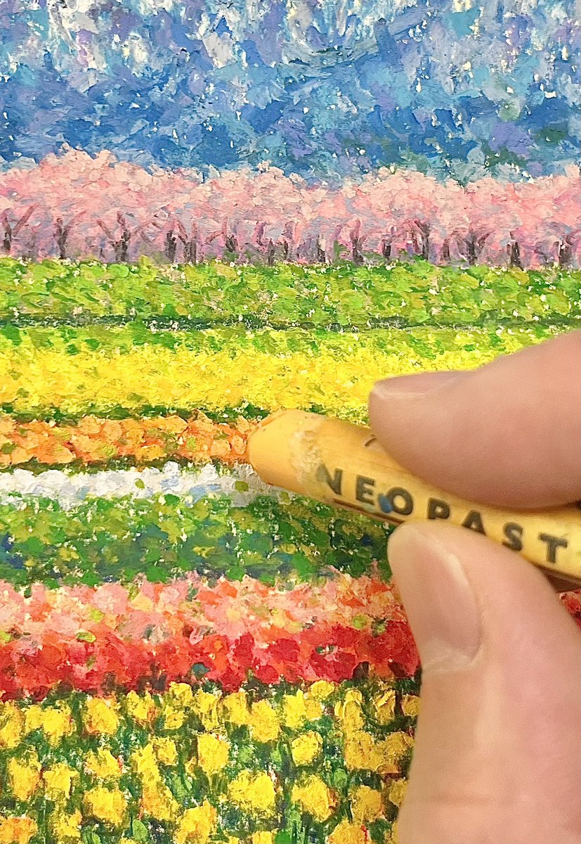 春の四重奏を描きました👨‍🎨 オイルパステル画 225×300mm #アートの