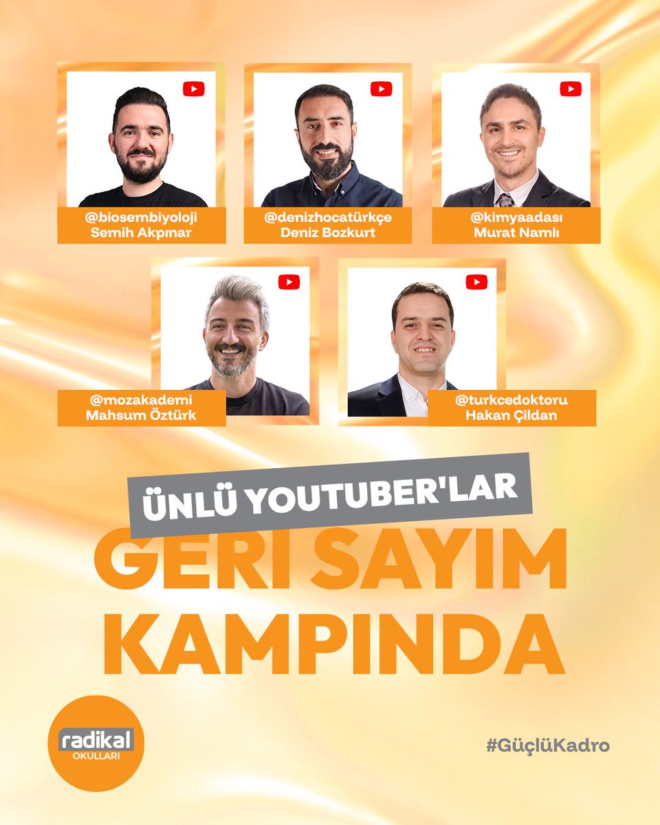 radikalokullari's tweet photo. 🎯 Ünlü YouTuber'lar Geri Sayım Kampı'nda!

Alanında uzman ünlü YouTuber'lar, öğrencilerimizle buluşarak sınav öncesi en önemli konu tekrarlarını ve soru çözüm stratejilerini paylaşacak. 🚀📚

#gerisayimkampi #sınavahazırlık #yks2026 #lgs2026 #youtuberlar #konutekrarı https://t.co/SHVfxq0pYV