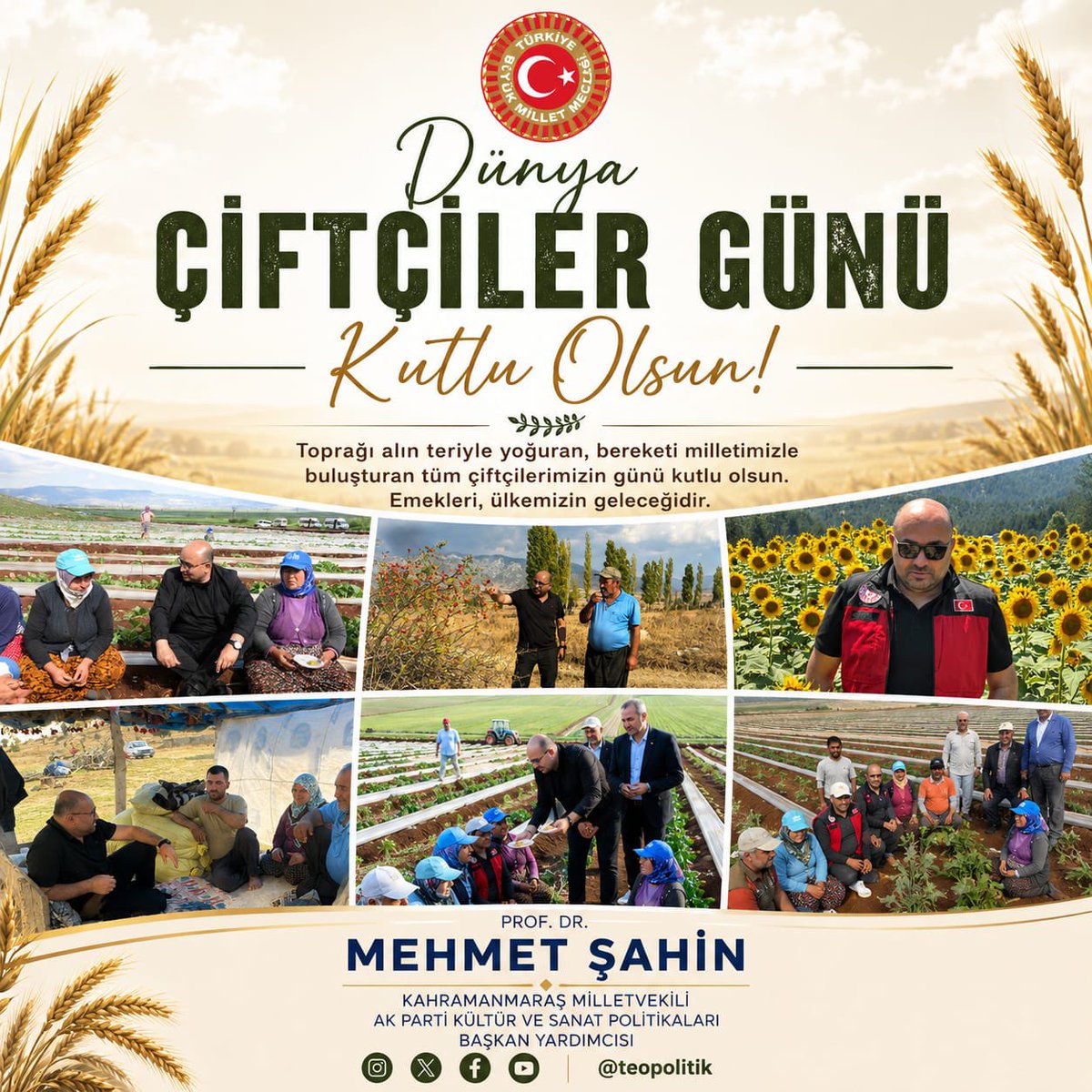 teopolitik's tweet photo. Toprağı emekle yoğuran, alın teriyle üretimi büyüten tüm çiftçilerimizin Dünya Çiftçiler Günü kutlu olsun. 🌾

Tarlada, bağda, bahçede büyük bir fedakârlıkla çalışan üreticilerimiz; bereketin, emeğin ve güçlü Türkiye’nin en kıymetli temsilcileridir.

Üreten, alın teri döken tüm çiftçilerimize hayırlı ve bereketli kazançlar diliyorum.
