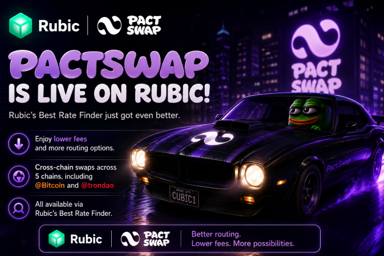 Humtototo's tweet photo. Good to see @CryptoRubic and @Pact_Swap officially integrating.

Feels like a strong fit honestly — Rubic already has solid routing coverage, and Pact brings native cross-chain infrastructure with pretty competitive fees. https://t.co/46MX3cUwNS