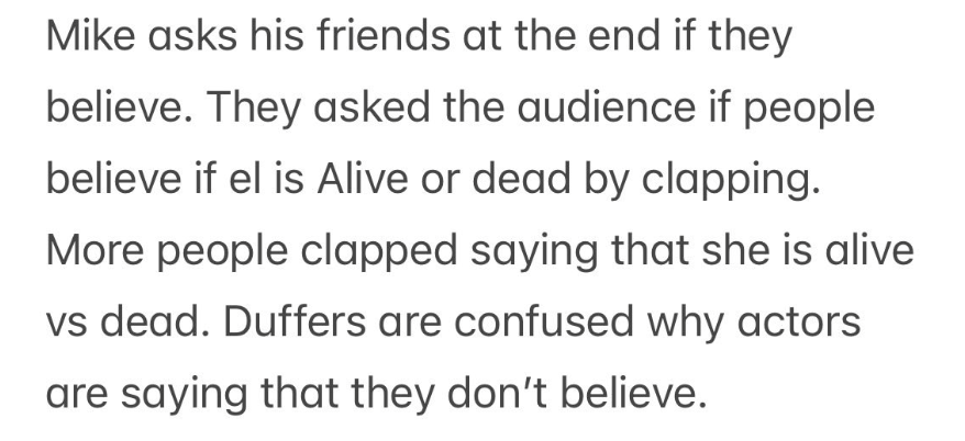 amphitritemuse's tweet photo. the duffers saying they're confused about why most of the cast has said they don't believe el is alive.. I'M TAKING THIS AS A WIN https://t.co/Ij8sbQwYQD