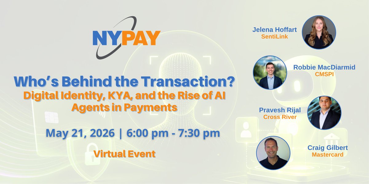 NYPAYGROUP's tweet photo. Autonomous Payments Are Here. Trust Isn’t.

Speaking:
@jelenahoffart, @SentiLink
Robbie MacDiarmid, CMSPI
Pravesh Rijal, Cross River
Craig Gilbert, @Mastercard

https://t.co/ggllA3KYyf

#DigitalIdentity #PaymentsInnovation #FintechEvents #AIinPayments #FutureOfPayments #NYPAY https://t.co/34MoMUROrR