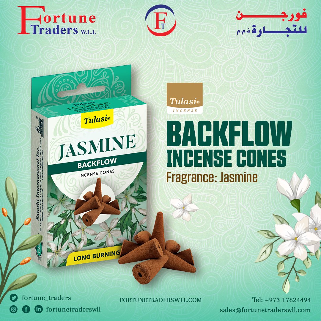 fortune_traders's tweet photo. Fill your space with the soothing floral aroma of Tulasi Jasmine Backflow Incense Cones🥢

Experience a rich, long-lasting fragrance with these premium backflow incense cones.

📞 +973 17624494 | 📩sales@fortunetraderswll.com

#TulasiIncense #JasmineFragrance #BackflowCones https://t.co/x1xjBhyg3W