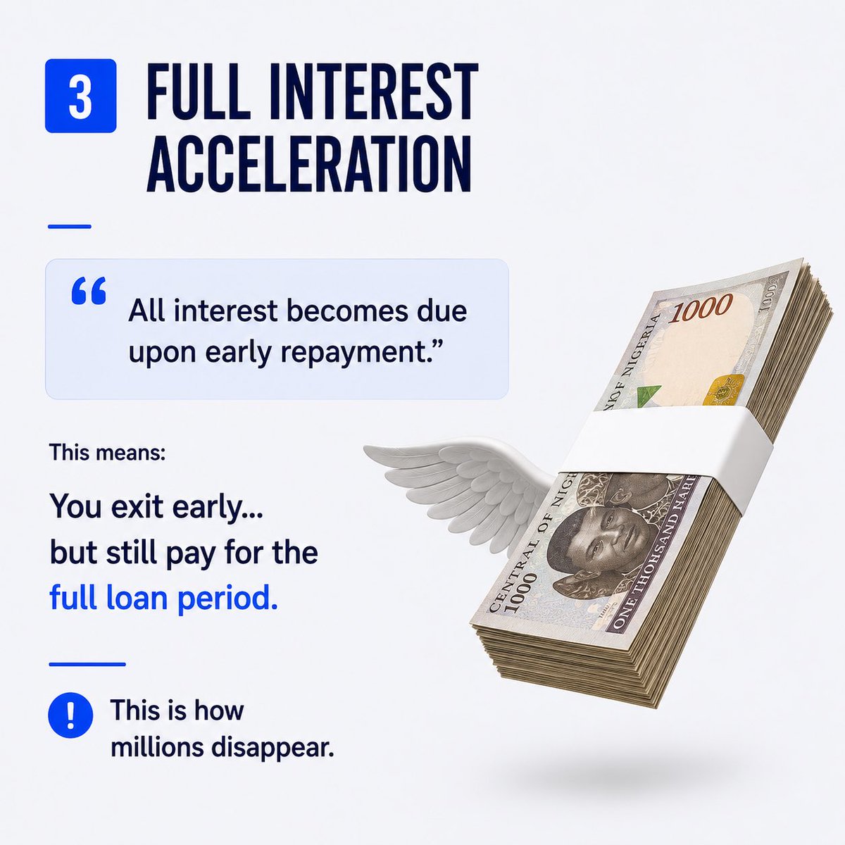 dear_dammy's tweet photo. You paid down your loan early and your lender charged you for it.

There was a prepayment clause in your loan agreement, by the time you realised, it was too late. https://t.co/inYQgrE7l2
