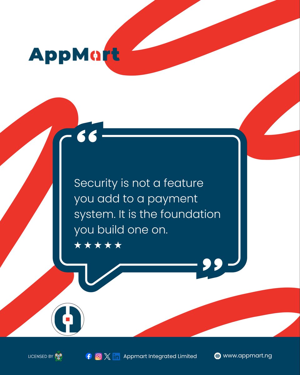 AppMartGroup's tweet photo. At Appmart, security comes first in the payment systems we build
CBN-Licensed ✅ 
Encrypted ✅ 
Auditable ✅ 
Learn more @ https://t.co/dlgu2ebDuw about how we build https://t.co/JjNaVjCqgD