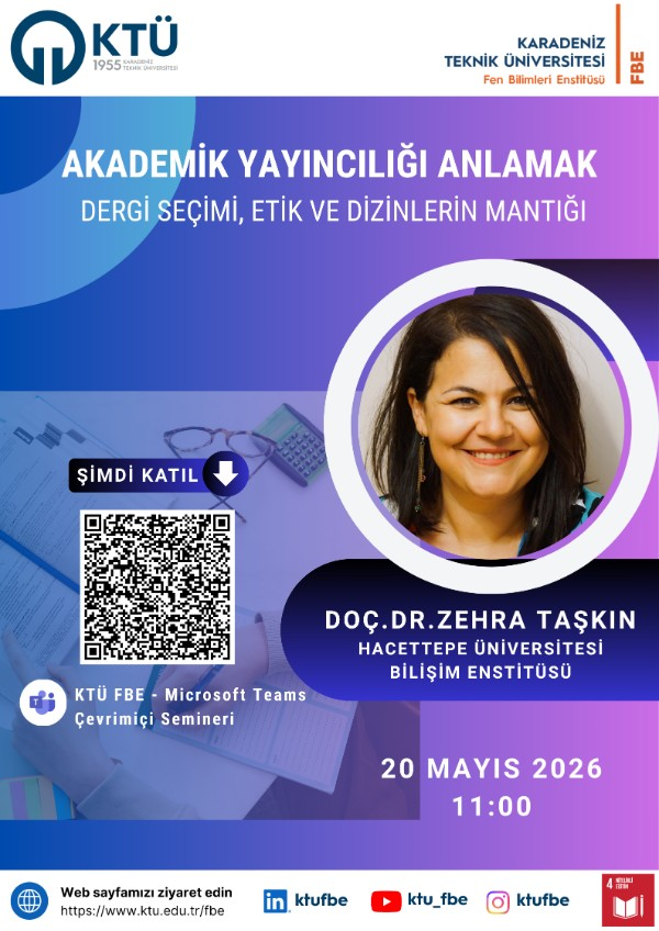 fndSTBL's tweet photo. “Akademik Yayıncılığı Anlamak: Dergi Seçimi, Etik ve Dizinlerin Mantığı” başlıklı seminerde, akademik yayın süreçlerine dair önemli başlıklar ele alınacaktır.

Konuşmacı: Doç. Dr. Zehra Taşkın
Tarih: 20 Mayıs 2026
Saat: 11:00
Platform: Microsoft Teams
Seminer kapsamında;

Dergi seçimi süreçleri
Akademik yayın etiği
Web of Science, Scopus ve diğer dizinlerin çalışma mantığı
Açık erişim yayıncılık modelleri
gibi konular değerlendirilecektir.

Katılım linki için: https://t.co/acVrvTyOha