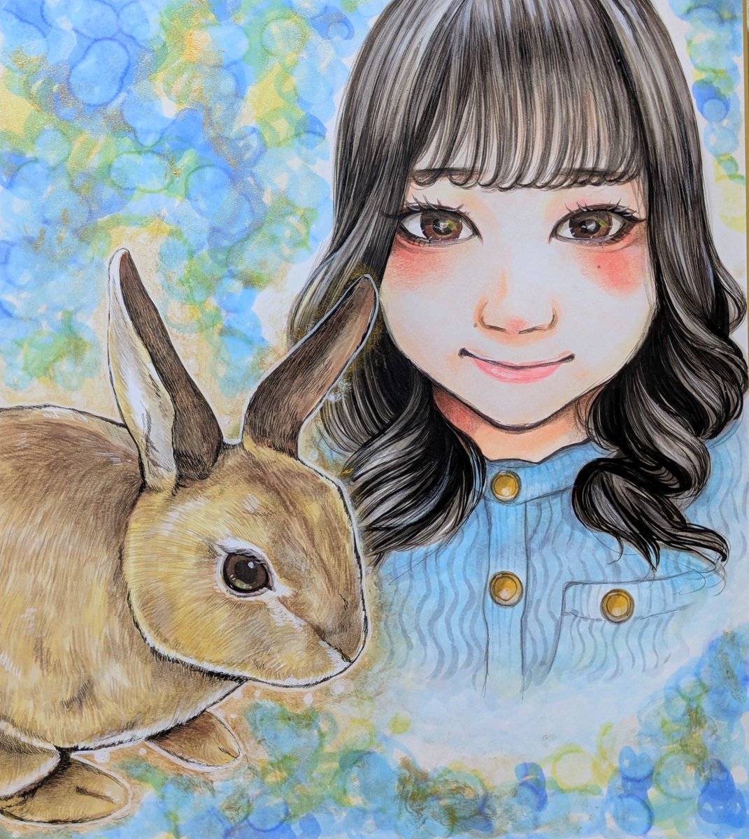 ご依頼作品】 『うさぎちゃん🐇&飼い主さん🙋の似顔絵描きます！』ご