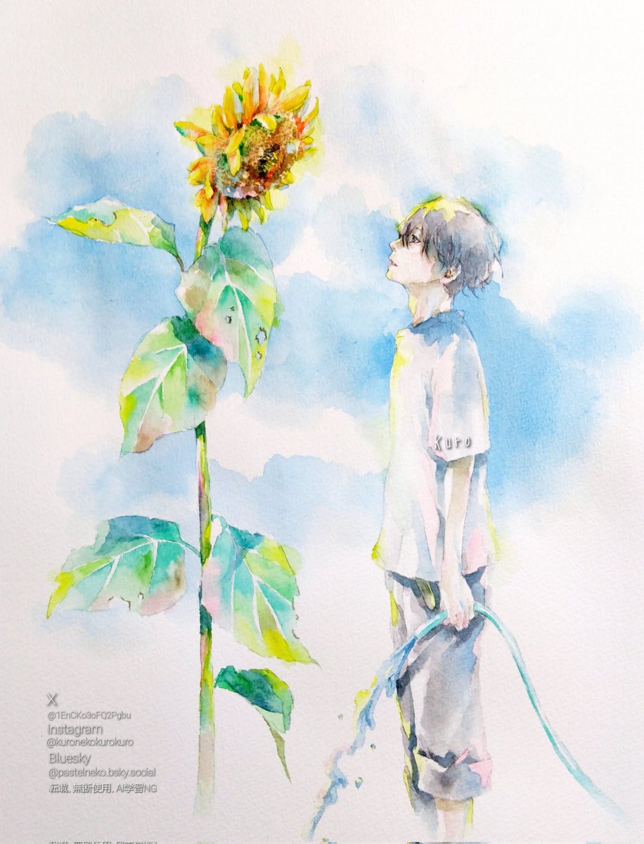 ひまわり #透明水彩 #アナログ絵 ひとつ言い訳を… リクエストでもらっ
