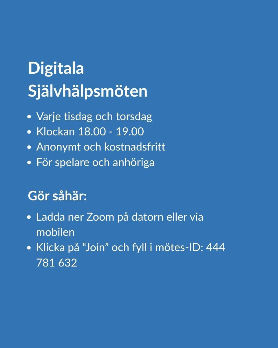spelfriheten's tweet photo. Kvällens tema på Föreningen Spelfriheten - Osunda beteenden - Spelare: Vilka osunda beteenden fick jag i mitt beroende och hur förhåller jag mig till dessa idag? Anhörig: Vilka osunda beteenden har jag utvecklat under min tid som anhörig och hur förhåller jag mig till dessa idag? https://t.co/rYyTHsS4R0