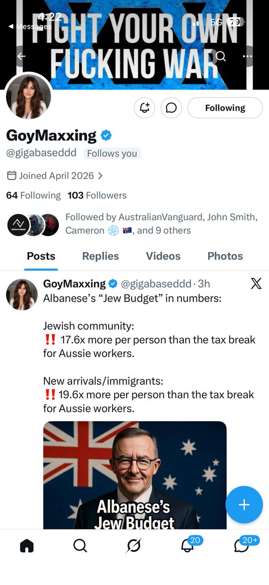 Partisangirl's tweet photo. Every one follow Aussie patriot @gigabaseddd . Hackers took down her account and @support wouldn’t help her get it back. https://t.co/gK3JOw2F3S