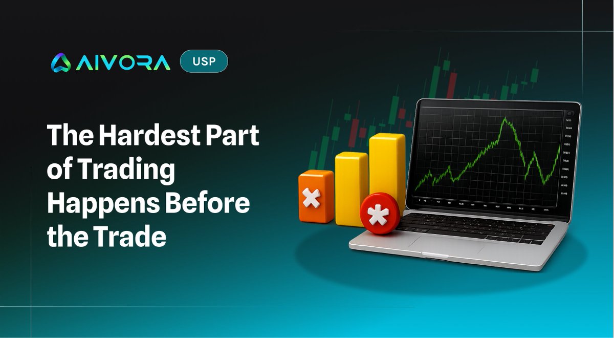 Aivoraex's tweet photo. The Hardest Part of Trading Happens Before the Trade

Most people think trading difficulty starts after entering a position.

But the hardest part usually happens before that:
deciding whether the trade actually makes sense in the context of your current risk, exposure, and behavior.
A setup can look good on its own while still being wrong for the account.

🔹 Existing exposure already too concentrated
🔹 Leverage already too high
🔹 Emotional bias affecting the decision
🔹 Recent losses influencing risk-taking behavior

This is where trading AI should evolve.
Not just helping users find trades — but helping them understand whether the next action is actually aligned with the bigger picture.
Because better execution starts before the button is pressed.

Trade with structure on Aivora 👇
https://t.co/py9FLluAsV

#Aivora #CryptoTrading #AITrading #RiskManagement #TradingDiscipline