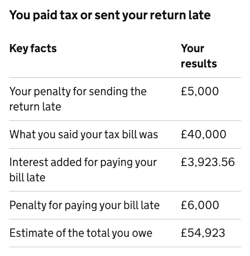Choyaa13's tweet photo. @afneil No penalty from HMRC but their online calculator advises the following: https://t.co/ekDxOD9oA1