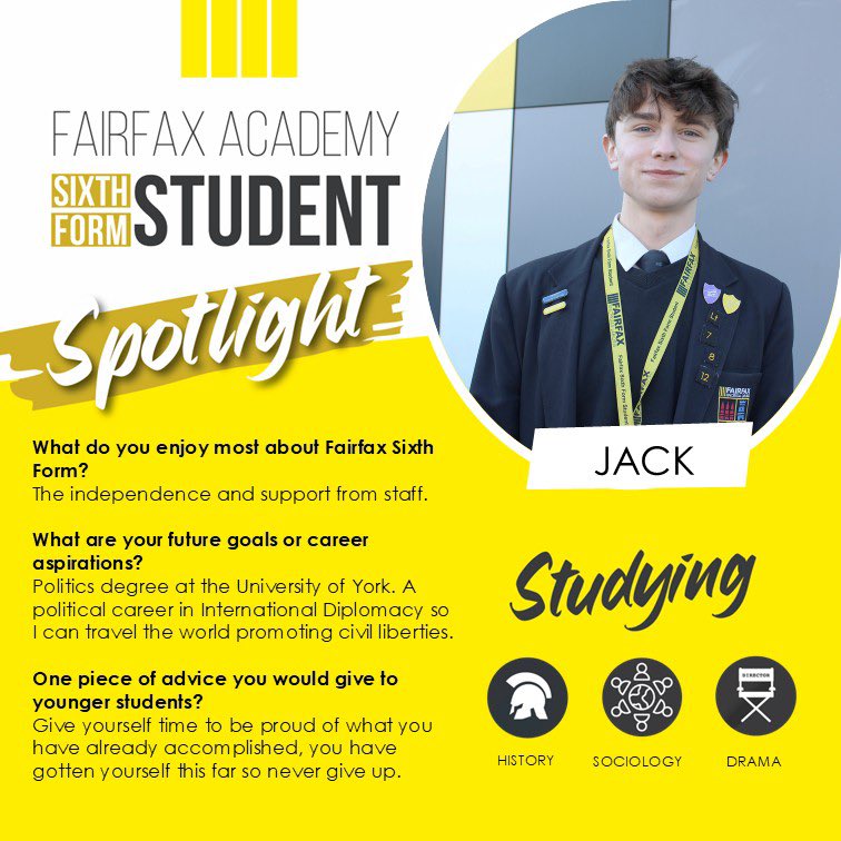 FairfaxSchool's tweet photo. We are so proud of our 6th formers here at Fairfax. Over the coming weeks, we’ll be sharing a series of student spotlights to celebrate the achievements, experiences and ambitions that make our sixth form community so special. #WeAreFairfax #RoleModels #FairfaxExcellence https://t.co/tnbgPgj9oZ
