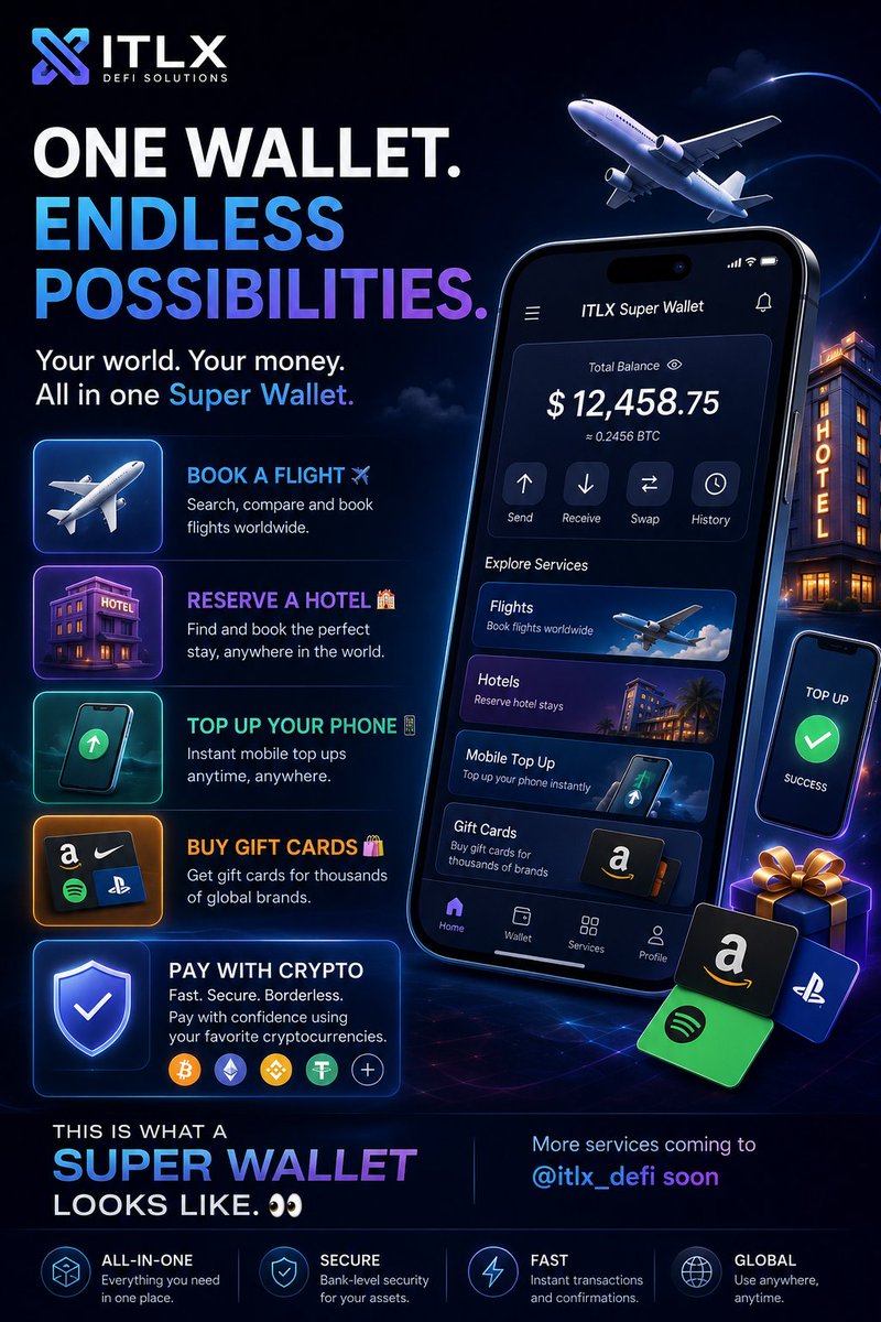 Mr_BillionX's tweet photo. Imagine paying for your everyday life with crypto ๐
โ๏ธ Flights
๐จ Hotels
๐ฑ Mobile top-ups
๐๏ธ Gift cards
All inside one Super Wallet.
Fast. Secure. Borderless. ๐
More utilities coming soon to ITLX DeFiโ ๏ฟฝ ๐ฅ
๐Follow @Inter_Link_News
#Web3 #Crypto #DeFi #SuperWallet https://t.co/DgqbXc0xp9