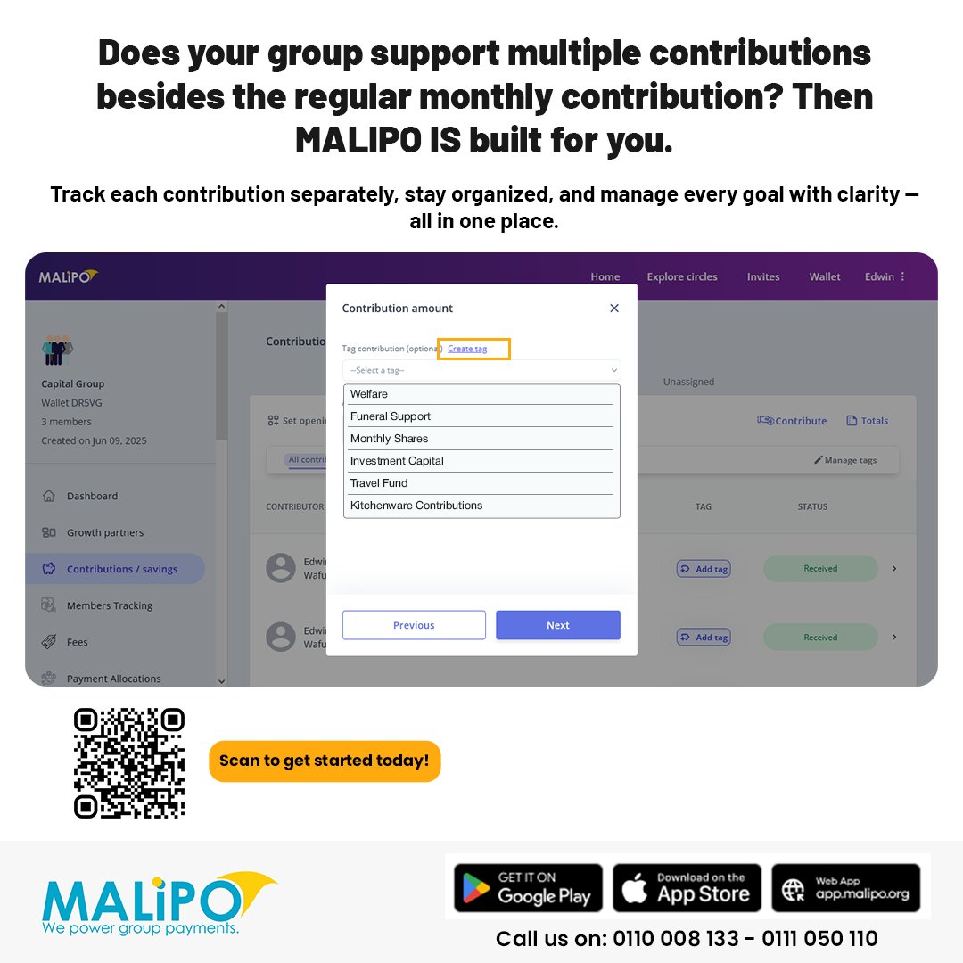 AppMalipo's tweet photo. Does your group support multiple contributions besides the regular contribution? Then MALIPO is for you. Track each contribution separately and manage every goal with clarity — all in one place.

Playstore: https://t.co/gmzL0aUMZF
Web https://t.co/6SRTJQtg3b

#happytreasurer https://t.co/7ZAiA8EOi5