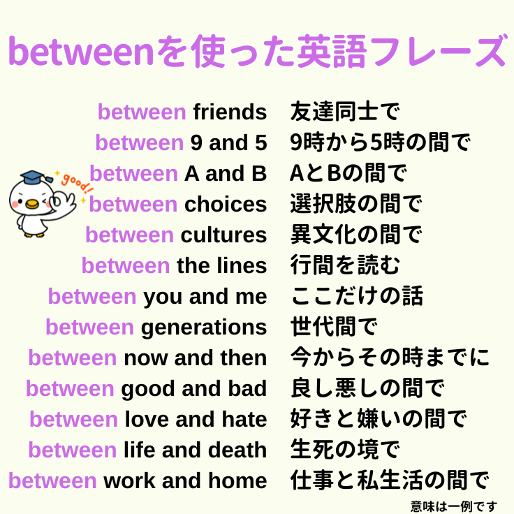 JustAbirdEIGO's tweet photo. betweenを使った英語フレーズ🐣 https://t.co/F4uiDF4uZm