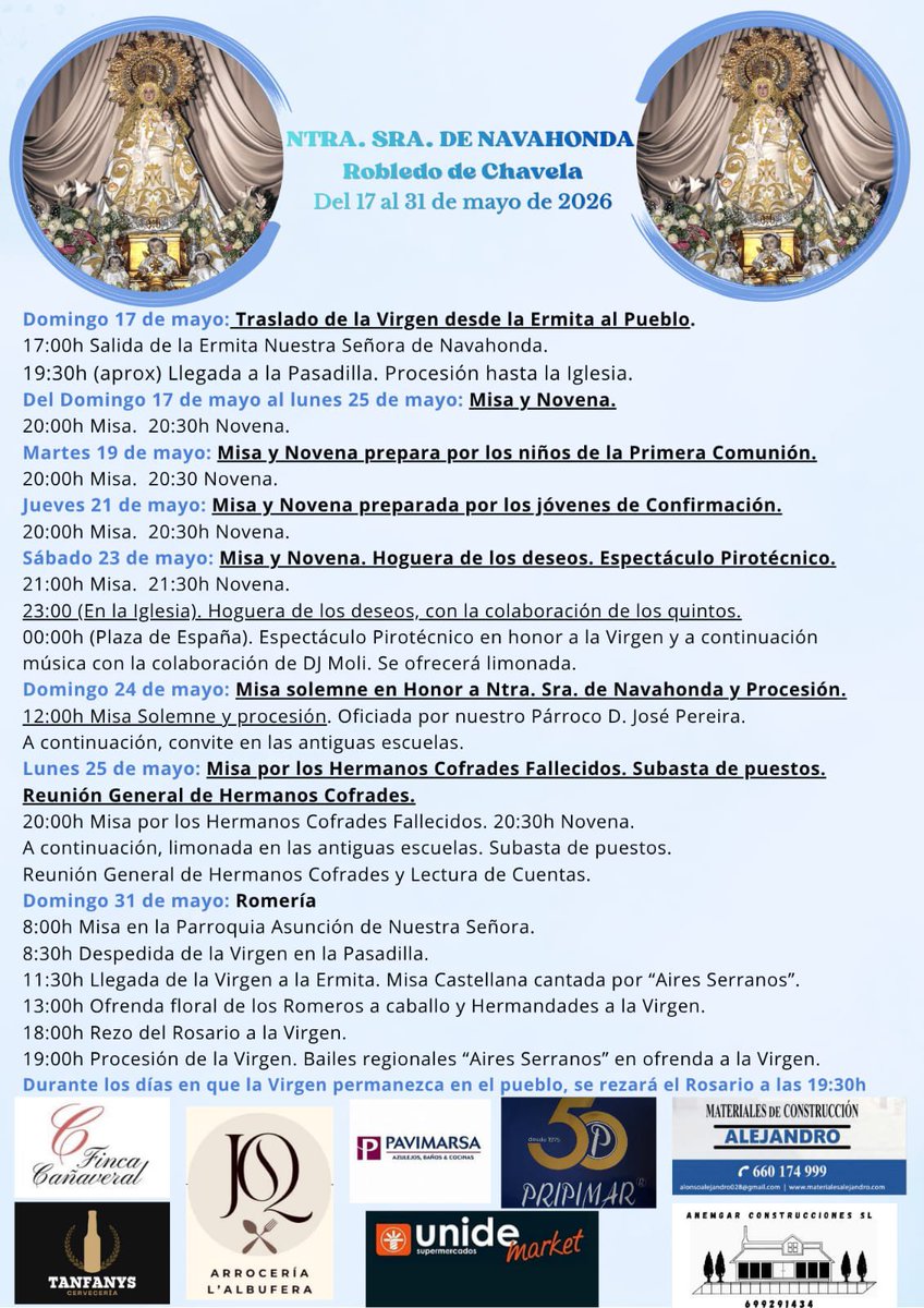 robledodch's tweet photo. Programa fiestas en honor a Nuestra Señora de Navahonda https://t.co/k7xEcyzSBi