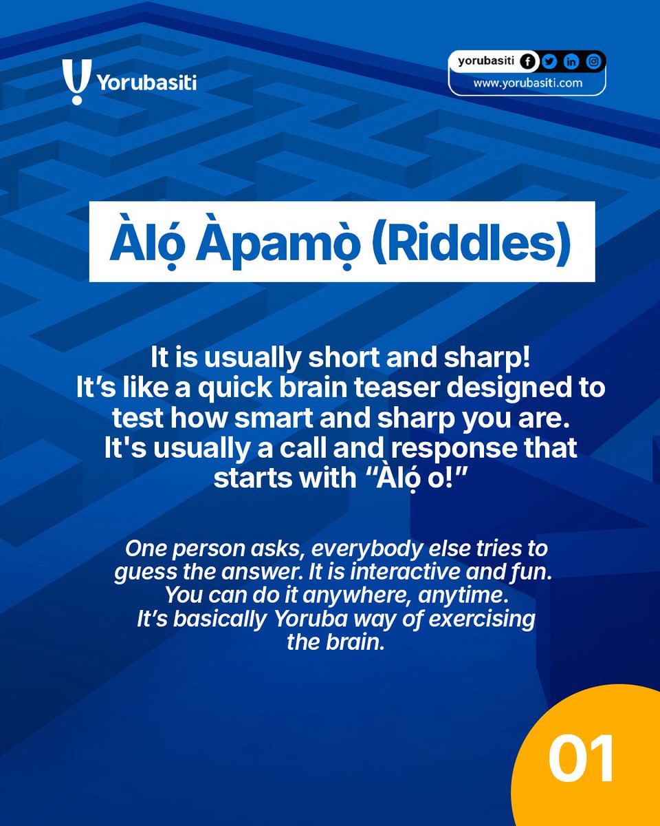 Yorubasiti's tweet photo. Our elders really knew how to train the mind and shape character back then.

Àlọ́ Àpamọ̀ helped us think fast and sharp through riddles, while Àlọ́ Àpagbè taught us life lessons through interesting stories.
#Yorubasiti 
#Alo https://t.co/mC2Pv7REab