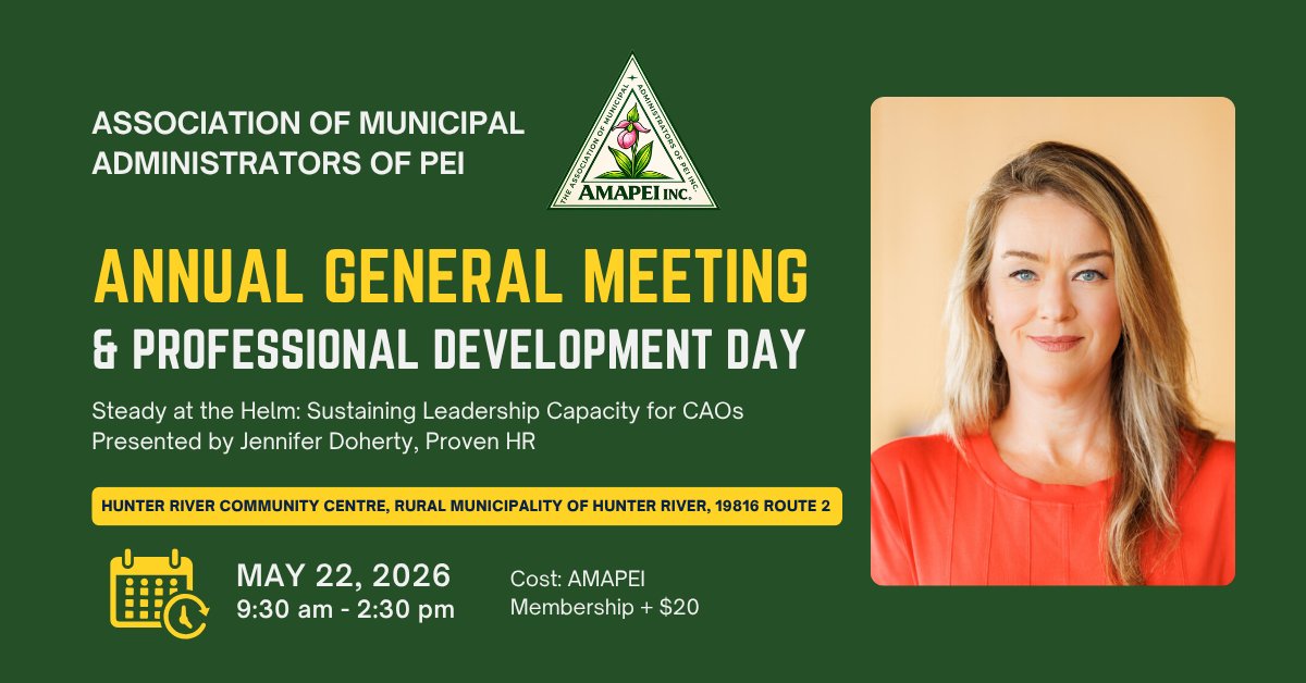 FPEIM's tweet photo. Are you a municipal administrator looking for a chance to learn, connect, and exchange ideas with colleagues from across PEI? Don't miss the AMAPEI AGM and Professional Development Day. Register: https://t.co/C7JMeeBRTX https://t.co/lPPH2RDnSQ