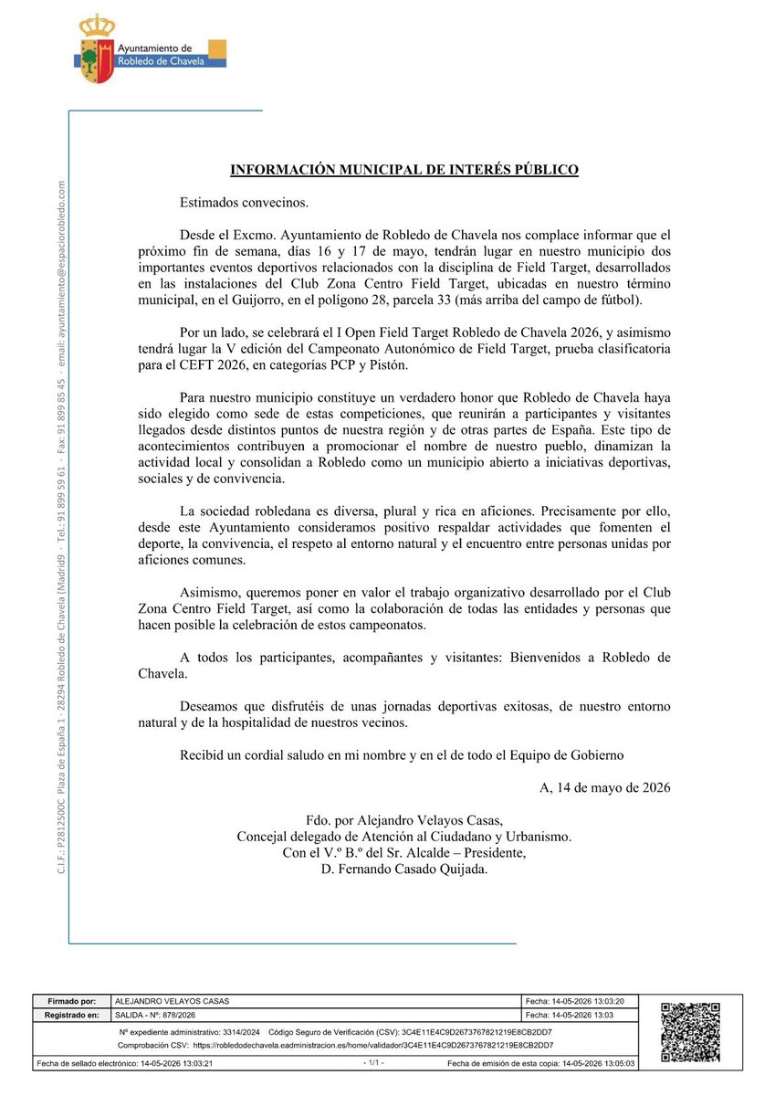 robledodch's tweet photo. ***INFORMACIÓN MUNICIPAL DE INTERÉS PÚBLICO*** https://t.co/dRDgZUue0Q