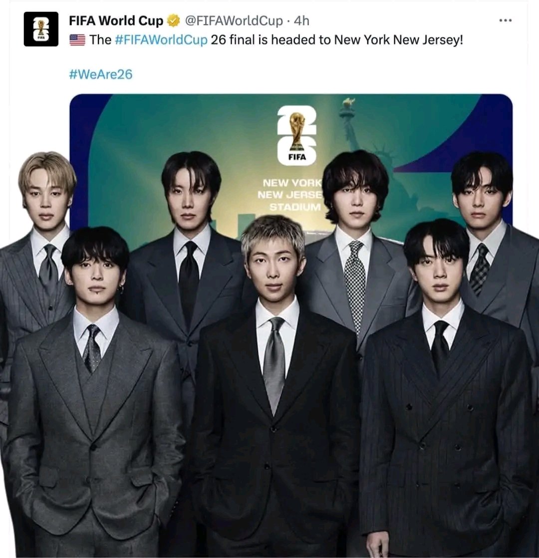 9783AK's tweet photo. Haters gonna hate players gonna play😏
BTS PAVED THE WAY🔥
FIFA WORLD CUP এর উদ্বোধনী অনুষ্ঠানে প্রধান পারফর্মার হিসেবে গান গাওয়া প্রথম কে-পপ একক শিল্পী JEON JUNGKOOK OF BTS FIFA WORLD CUP এ প্রথমবারের মতো ফাইনালের হাফটাইম শো-তে পারফর্ম করা প্রথম কে-পপ গ্রুপ হতে যাচ্ছে
#FIFA2026 https://t.co/9tfKSNzUrf