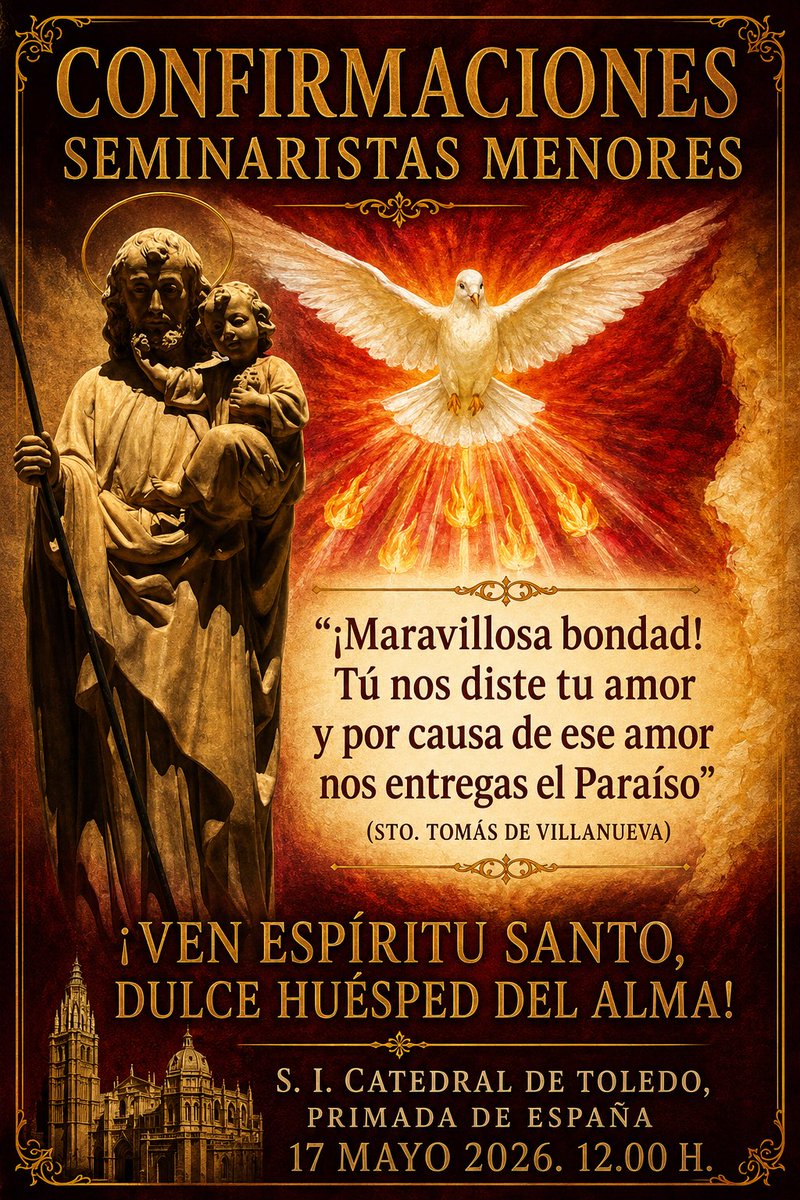 semimenorto's tweet photo. Próximas #Confirmaciones seminaristas menores #Toledo Domingo 17 #mayo2026 Catedral Primada Toledo 12.00h presididas por Arzobispo D. Francisco Cerro y retransmitidas por Canal Diocesano TV @architoledo @seminariotoledo @CatequesisToled @catolicos_es @RTVDToledo @delfamiliatoled https://t.co/AjQQVqb4bQ