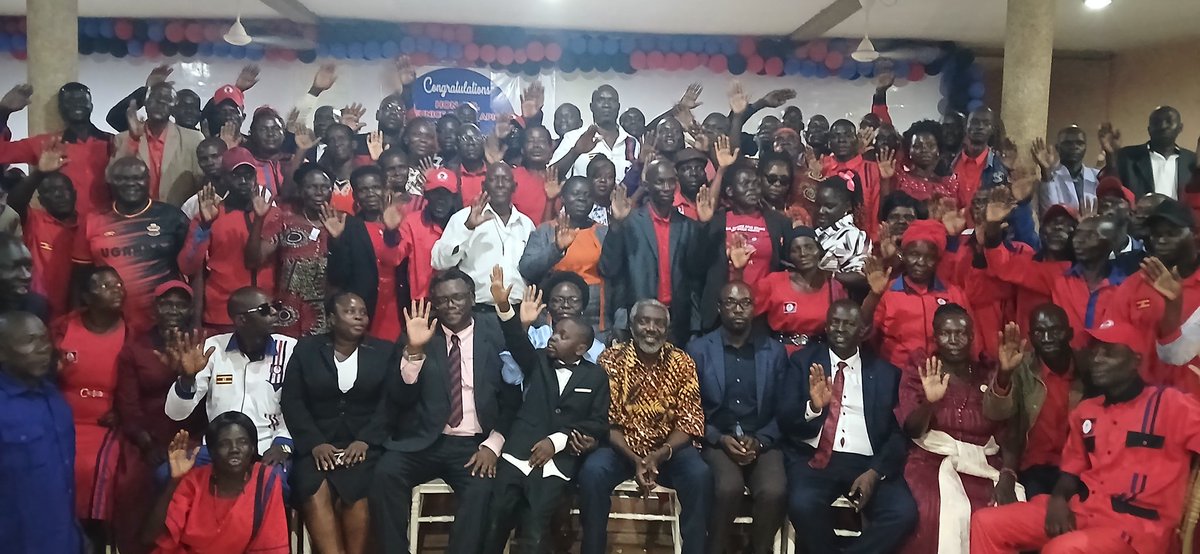 UPCSecretariat's tweet photo. On 13/05/2026, UPC President Hon. @AkenaJimmyMP graced a celebratory &amp; joyful swearing-in dinner of Hon. Dr. Eunice O. Apio at Relish Gardens, Nalya. Present were SG Hon. Ebil Fred, National Vice C/person Cde. Brenda, IPOD ED Dr. Sserwambala, Oyam LCV C/man Nelson Adea &amp; members https://t.co/ZV0EgDt7iA