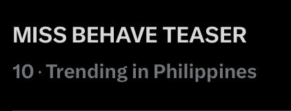 youhide00's tweet photo. MISS BEHAVE TEASER

is now Trending in PH

#MissBehave https://t.co/gWZHXWhzQd