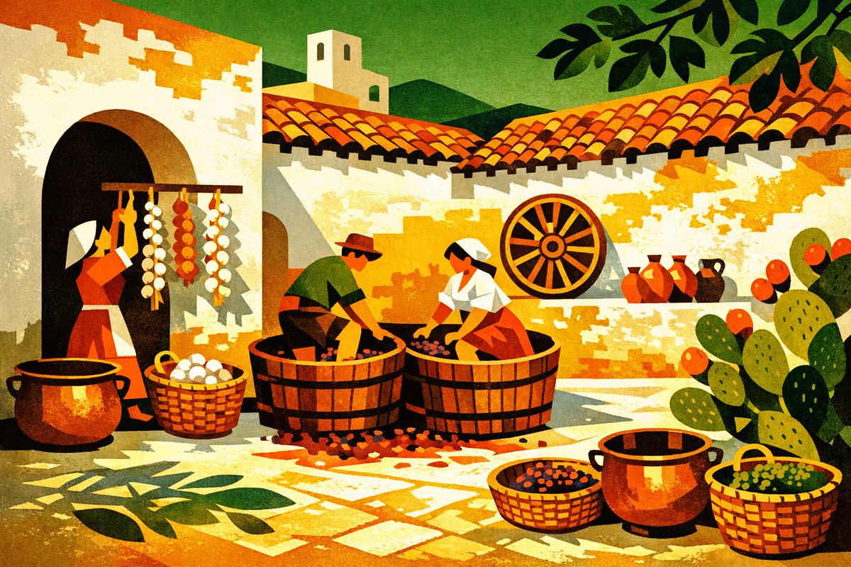 LuzzaNft's tweet photo. "Ritual of the Grapes" reveals the quiet intensity of a tradition shaped by touch, rhythm and memory.
The act of preparing the must becomes a moment where time slows and creation begins long before the wine exists.
#digitalart #FineArt #SolanaArt #ExchangeArt #NFT https://t.co/YHxusHIIXV