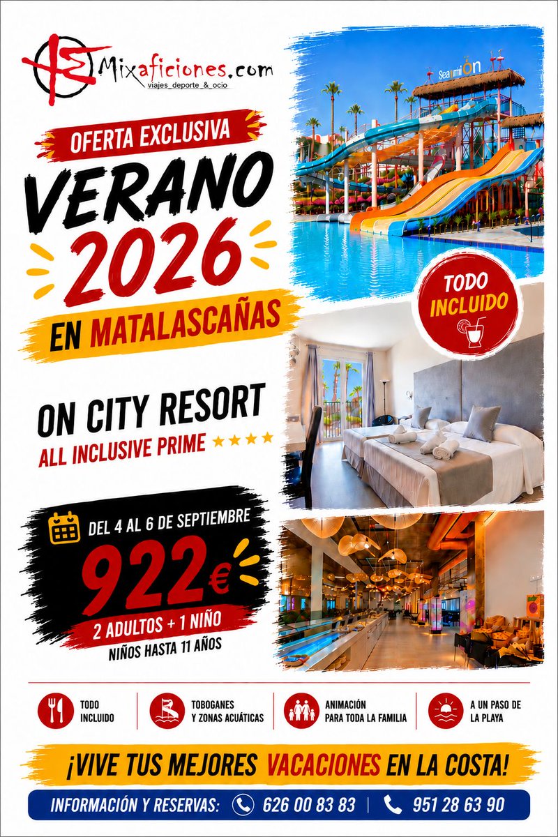 Mixaficiones's tweet photo. OFERTAS EXCLUSIVAS DISPONIBLES
Descubre el Resort On City All Inclusive Prime 🏨✨
Un resort pensado para disfrutar al máximo con todo incluido, comodidad total y una experiencia sin preocupaciones 🌴🍹

🏨Resort premium con Todo Incluido
✨Instalaciones y servicios de alto nivel https://t.co/4DxgnEaU9z