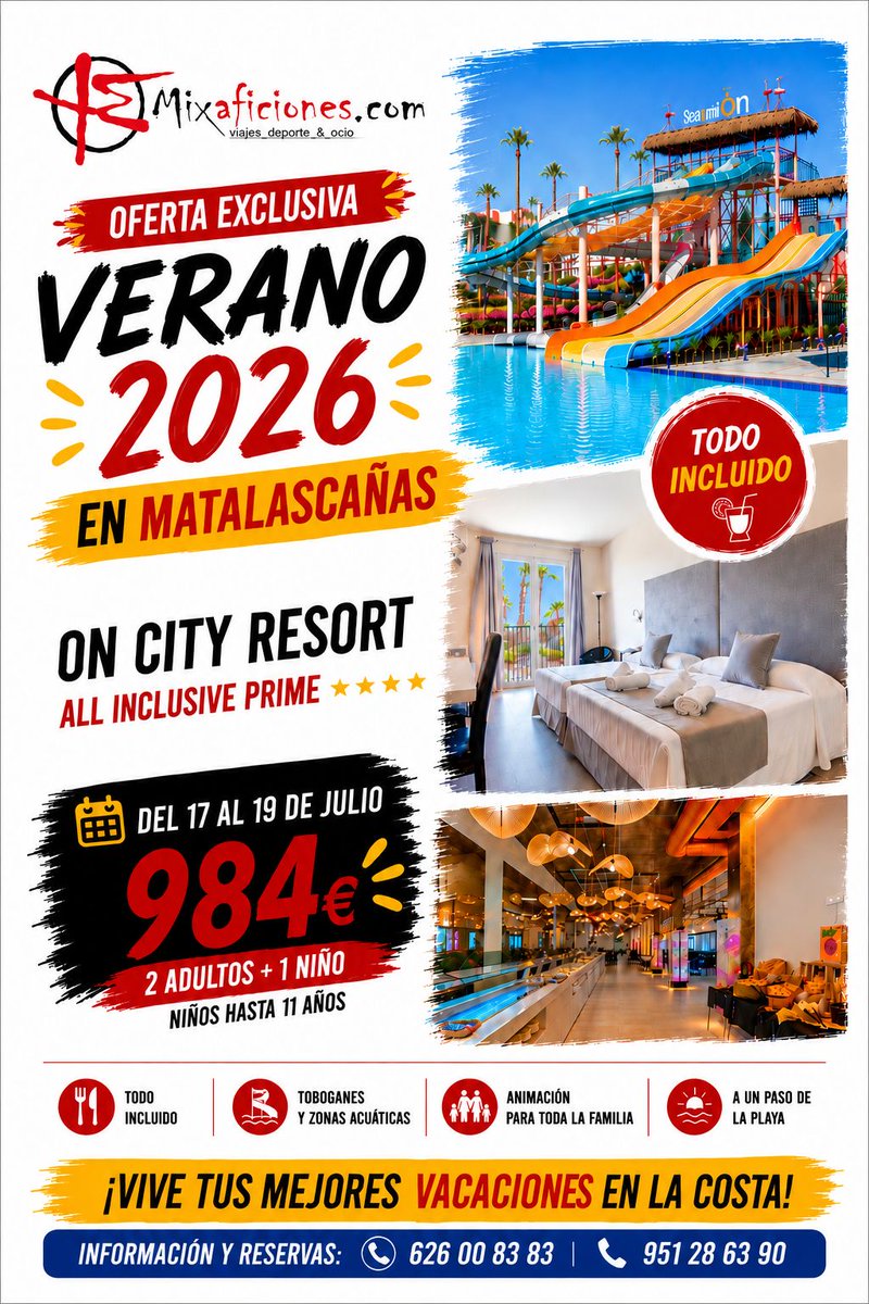 Mixaficiones's tweet photo. OFERTAS EXCLUSIVAS DISPONIBLES
Descubre el Resort On City All Inclusive Prime 🏨✨
Un resort pensado para disfrutar al máximo con todo incluido, comodidad total y una experiencia sin preocupaciones 🌴🍹

🏨Resort premium con Todo Incluido
✨Instalaciones y servicios de alto nivel https://t.co/4DxgnEaU9z