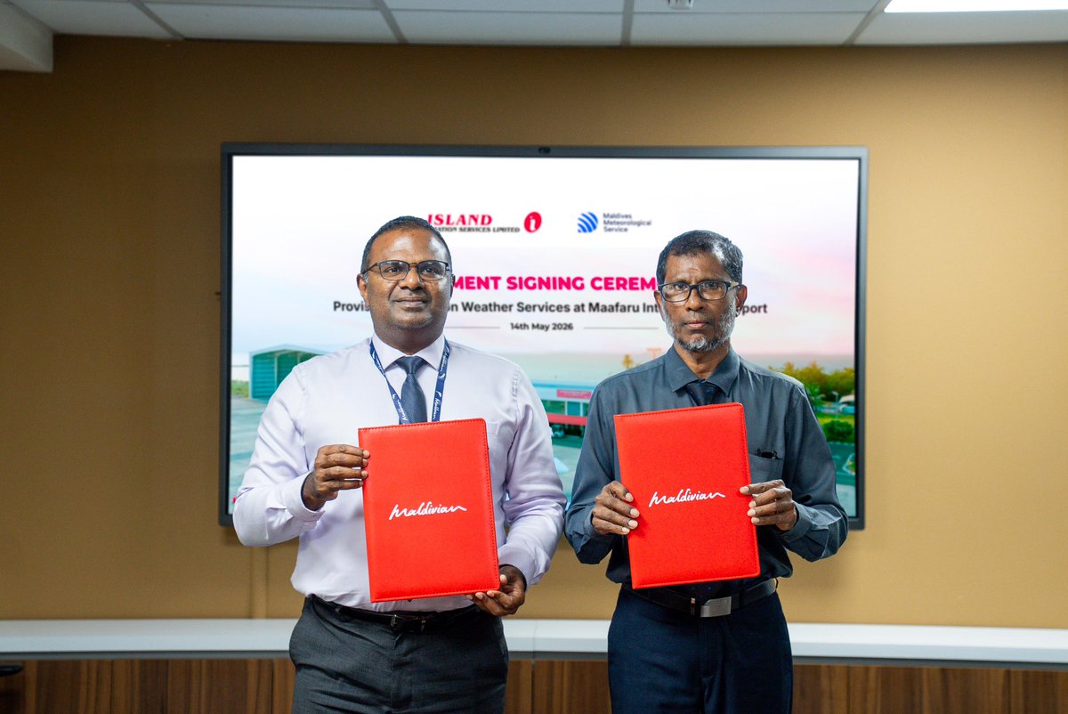 IASLaero's tweet photo. Island Aviation Services Limited and the Maldives Meteorological Service have signed an agreement to enhance aviation weather services at Maafaru International Airport, strengthening safety and operational efficiency ✈️

#maldivianaero https://t.co/QDny2hCXpb