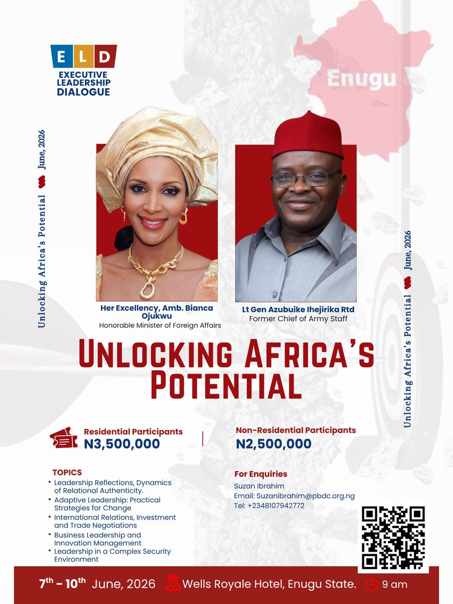 GlobalExecD's tweet photo. First Lagos. Then Abuja. Now Enugu. 

With less than 4 million Naira join Nigeria’s most consequential minds to bridge ideological divides and forge national solutions.

Date: 7–10 June, 2026
Venue: Wells Royale Hotel, Enugu
📞 +234 815 967 9520

Access: Strictly by qualification