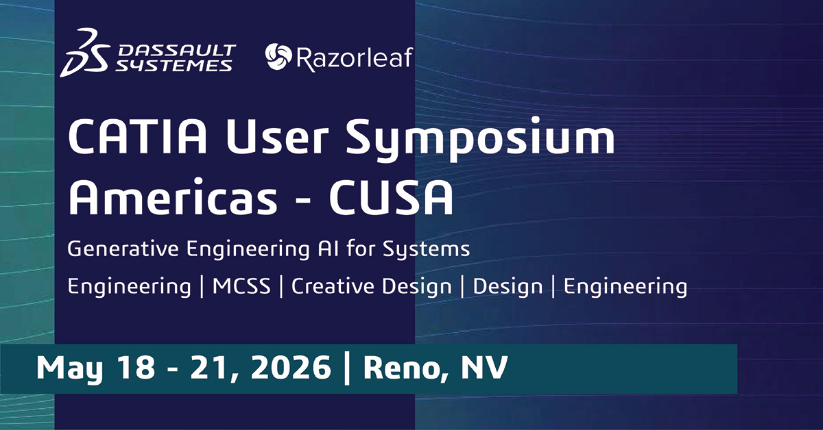 razorleaf's tweet photo. The CATIA community is gathering—and so is Razorleaf!

CATIA User Symposium Americas 2026 is THE event for designers, engineers, and innovators pushing the boundaries of what's possible.

Expect deep-dive sessions, real-world solutions, and networking with the best in the business.

Learn More & Register: https://t.co/50W8sFaPze

#CATIA #CATIASymposium2026 #EngineeringExcellence #3DEXPERIENCE #MBSE