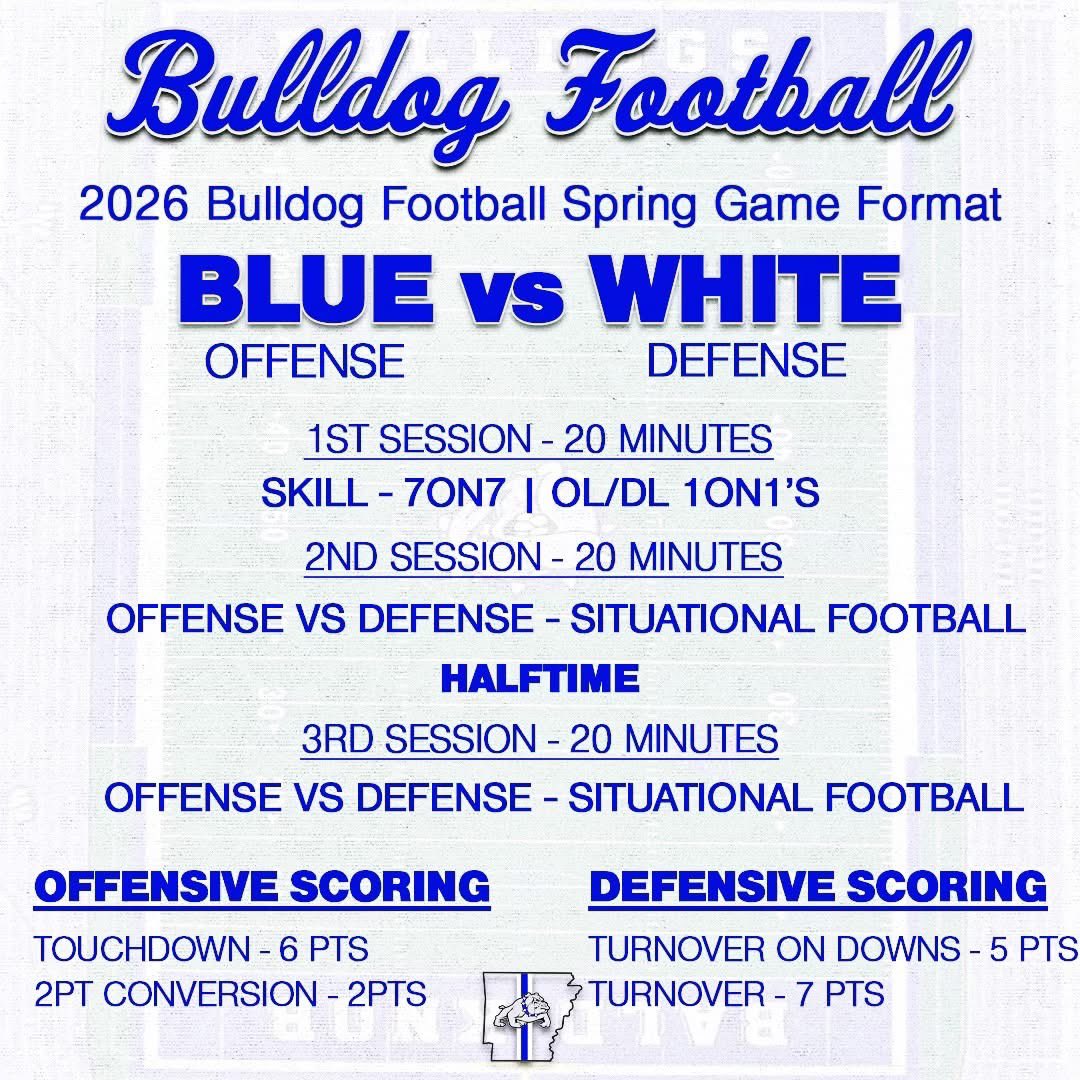 BK_BulldogFB's tweet photo. 2026 Bulldog Spring Game

Today at 5:30 PM
📍 Heverling Field

Come out and get your first look at the 2026 Bulldogs as we wrap up spring football. We’re excited to see our community, fans, and parents out at Heverling Field this afternoon supporting our players and program. https://t.co/pTVHK4iM7A