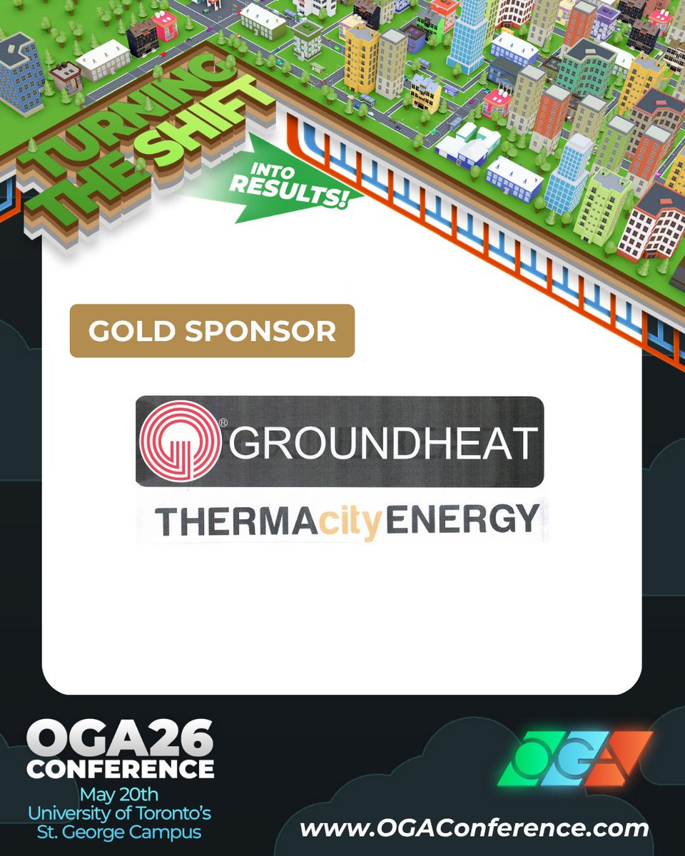 OGACanada's tweet photo. A big thank you to Groundheat, a Gold Sponsor of OGA26!

They are leading the way in geothermal solutions, helping buildings reduce emissions and improve efficiency. Join us May 20th for insights, networking, and solutions!

 https://t.co/JXNb4YvTHz https://t.co/6BSEPz2ae0