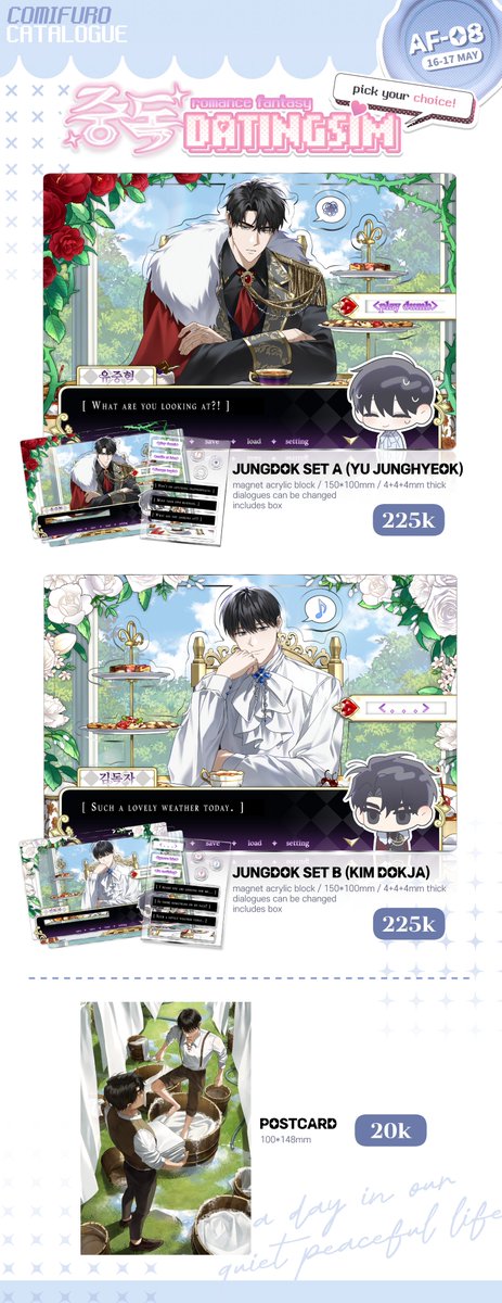 tanppopo9's tweet photo. [RT🖤]
Hello! Here's my catalogue for #CF22

♡⁠ Booth Af-08
♡ 16-17 May (both days)
♡⁠ 전독시(ORV) | 변호됨

#comifuro22 https://t.co/1uW0DzNMCb