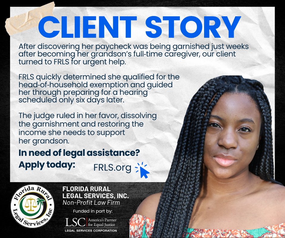 Frls_Inc's tweet photo. After becoming the full‑time caregiver for her young grandson, our client was shocked when her paycheck was suddenly reduced due to a wage garnishment, leaving her worried about how she would keep their household afloat.

Need help with wage garnishment: https://t.co/DkriBsj4Eb https://t.co/VlzbVJ7NT1