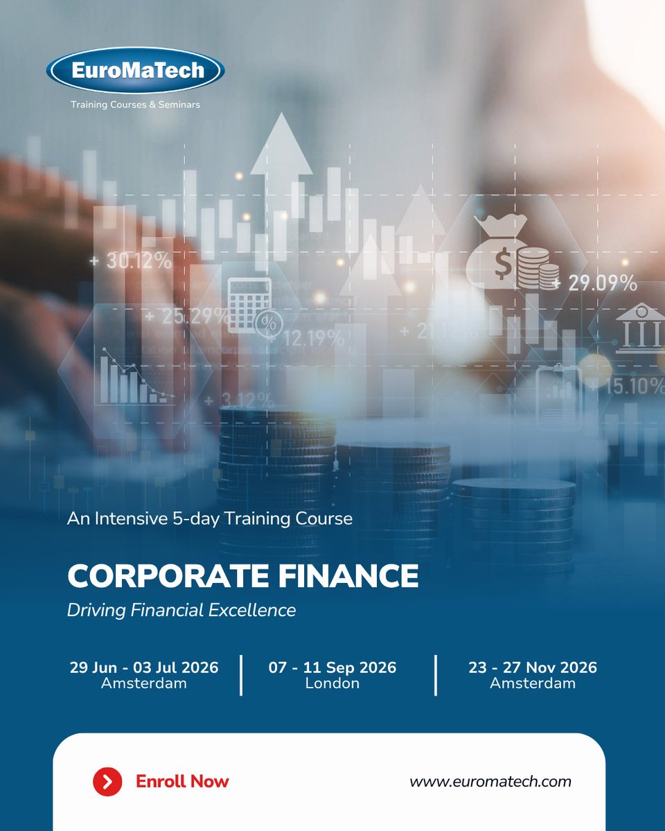 euromatech's tweet photo. Strong corporate finance strategies are essential for driving business growth, maximising shareholder value, and making informed financial decisions in today’s competitive market environment.

📌 To Register:
https://t.co/kyEbvQrmbu
📞 Call / WhatsApp: +971 54 767 5555 https://t.co/rLcRuf5ySs