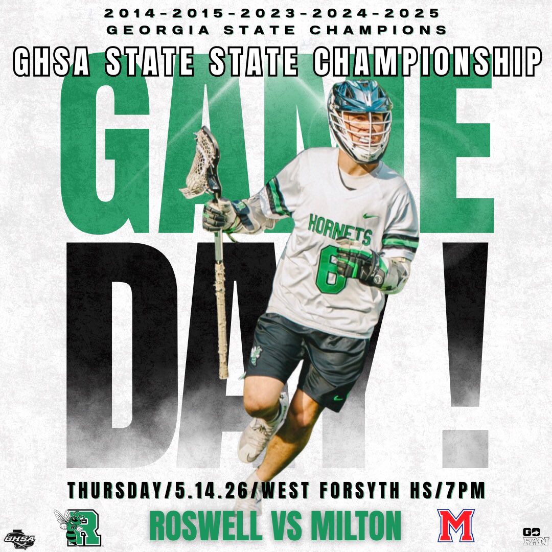 RoswellMensLax's tweet photo. GAME a DAY🐝! GHSA STATE CHAMPIONSHIP 
🆚Milton ⏰7pm 🏟West Forsyth Stadium 📍Cumming,Ga 🎟GoFan 💻NFHS Network 🥍#1 seed 🐝vs #3 seed 🦅 #weR #WELLmade 🟢Wear Green Support the Team🟢 https://t.co/Zb595OpquB
