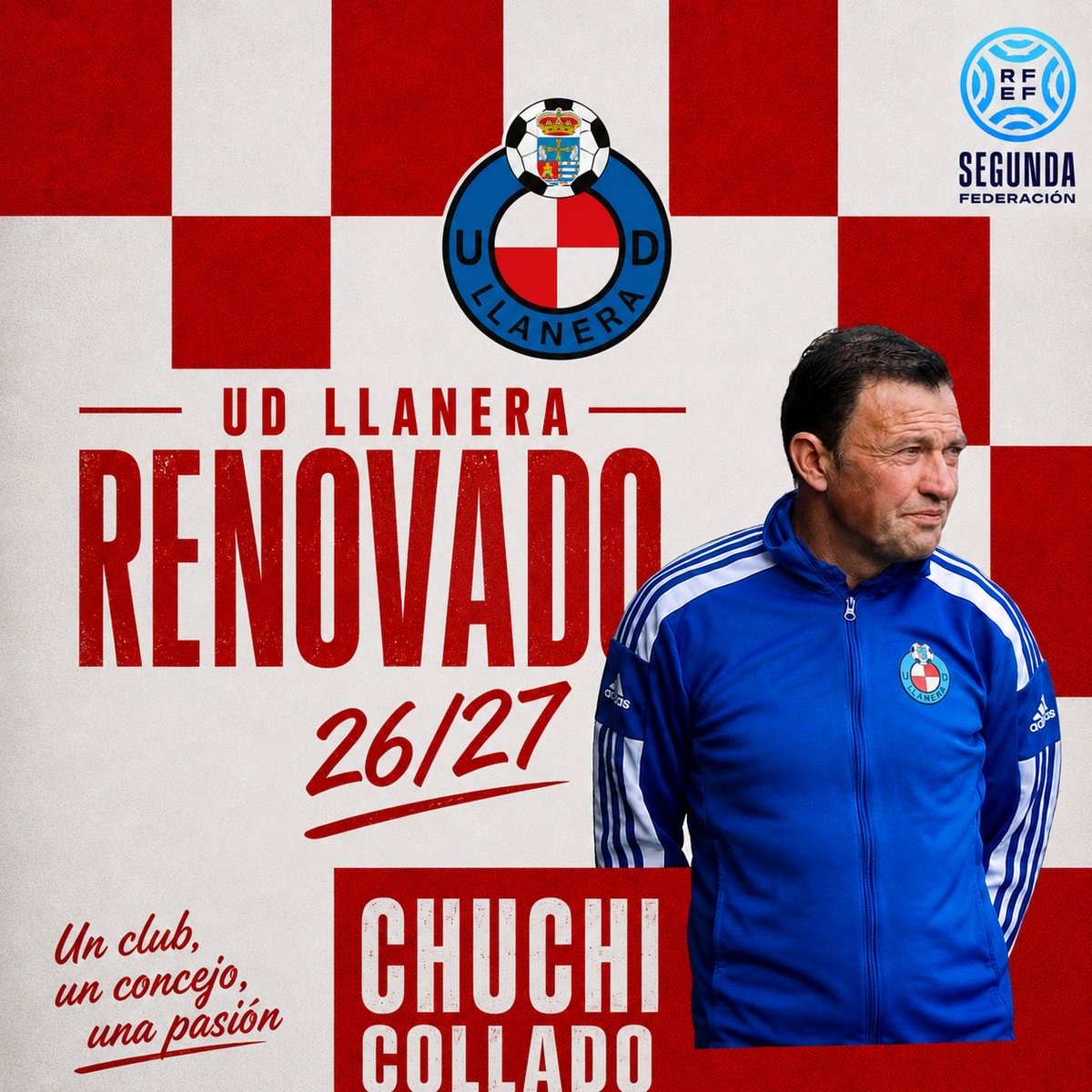 UDLlanera's tweet photo. ✍🏼 Anunciamos la renovación de @chuchucallado , nuestro entrenador iniciará su quinta campaña al frente del primer equipo, ¡estamos encantados de contar contigo una temporada más!
 
#AvantiLlanera #CorazónYCoraje 🔴⚪️
 
☕️ @cafesoquendo | 🏗️ @construccionesdicar | @aytollanera https://t.co/x2oa7cDcUg