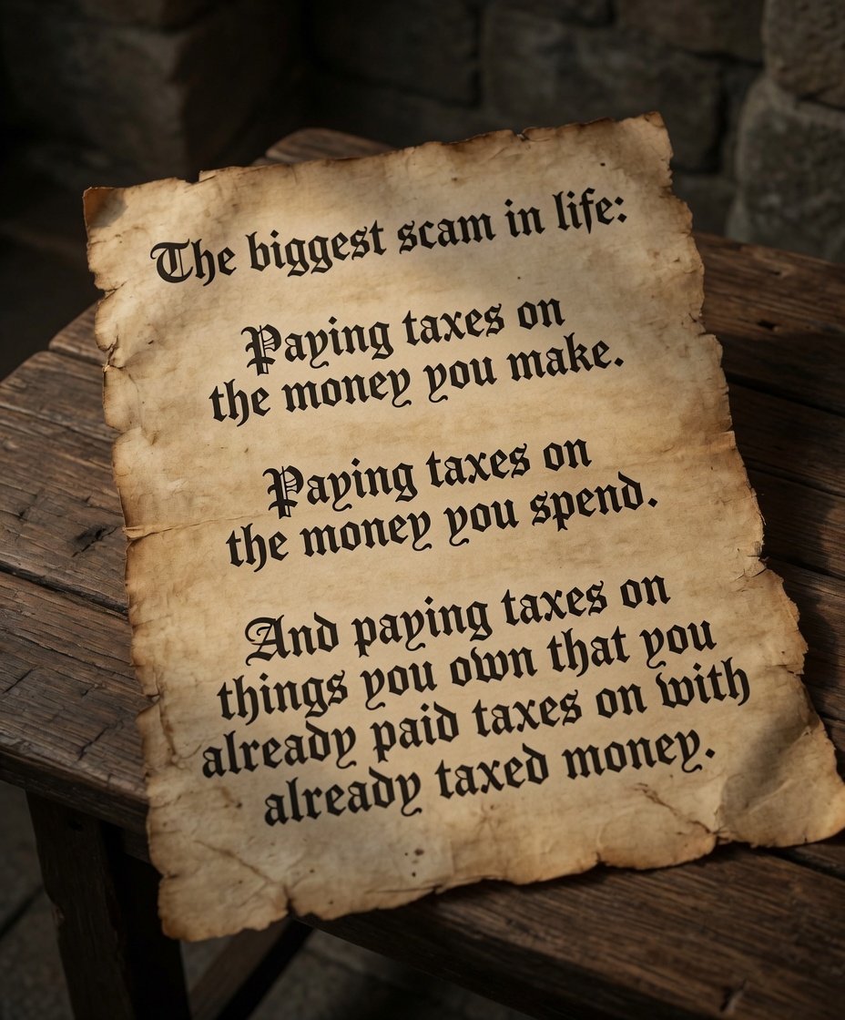 SaltyGoat17's tweet photo. Can we all agree that taxation is THEFT and the fact that we are taxed on things we ALREADY PAID TAXES ON is absolutely criminal? https://t.co/n75CxELTEa