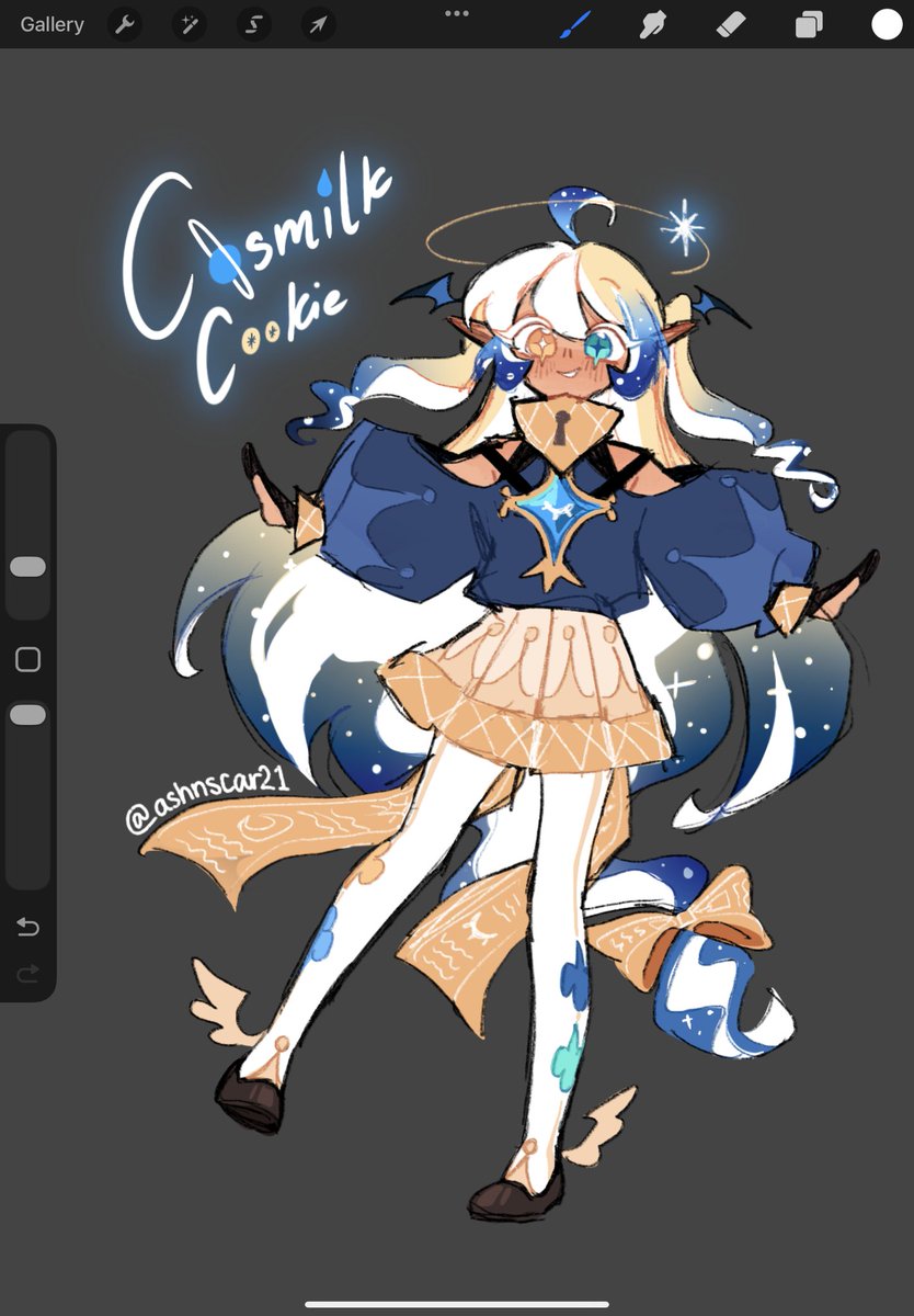 AshnScar21's tweet photo. Ok so.. I wasn't initially planning to make a sdvn fankid, but I finally found some good lore for her so...

Meet Cosmilk Cookie! (Human &amp; Cookie forms!)

#shadowvanilla #pureshadow #fankid #cookierunkingdomoc #cookierunkingdom https://t.co/S1xPF7em8A