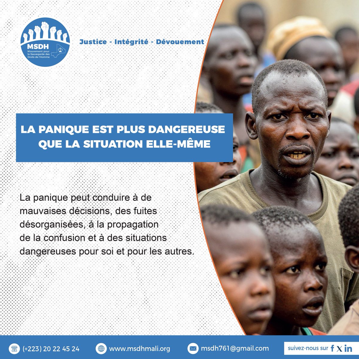 msdhmali's tweet photo. LA PANIQUE EST PLUS DANGEREUSE QUE LA SITUATION ELLE-MÊME.

En période de crise ou d’incertitude, ce n’est pas seulement la situation qui crée les risques mais aussi nos réactions. https://t.co/j95GbUsLDG