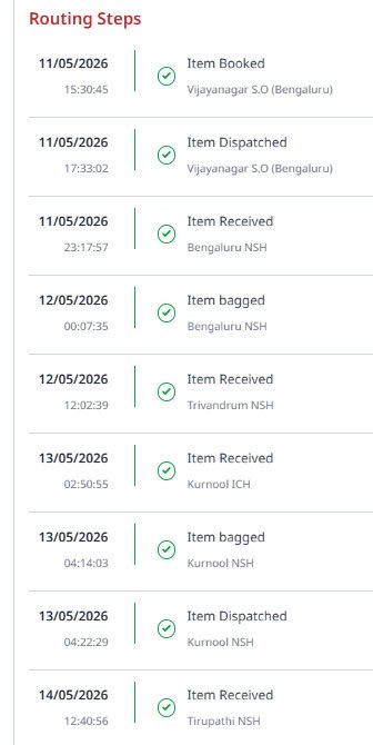GitheshR's tweet photo. @IndiaPostOffice please deliver my consignment EK751797441IN which you guys have sent on an India tour. Wondering how it reached Trivandrum, its final delivery location and then was misdirected to Kurnool and Tirupati! https://t.co/TStS6GIEhH
