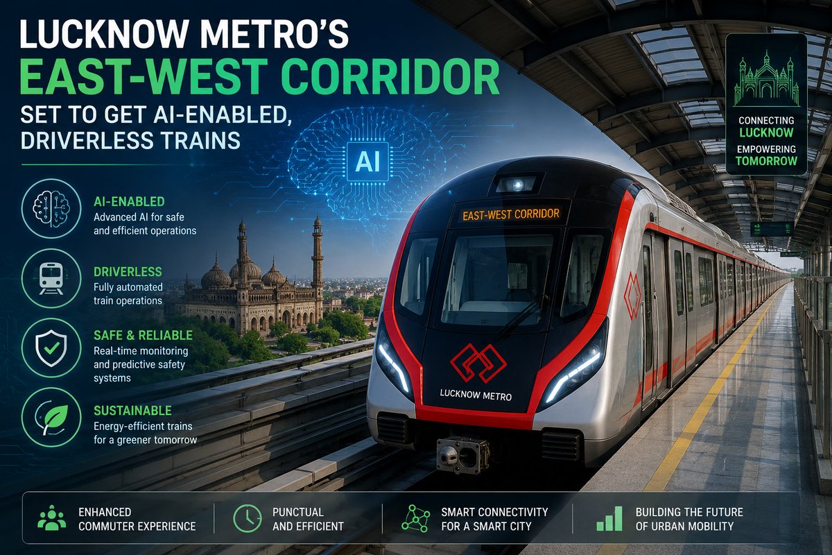 varulmayank's tweet photo. Big leap for #Lucknow Metro.
Lucknow Metro’s East-West Corridor set to get AI-enabled, driverless trains. @OfficialUPMetro
More about this here- https://t.co/YrC44Uoj4p https://t.co/7tiYcG5Fk1